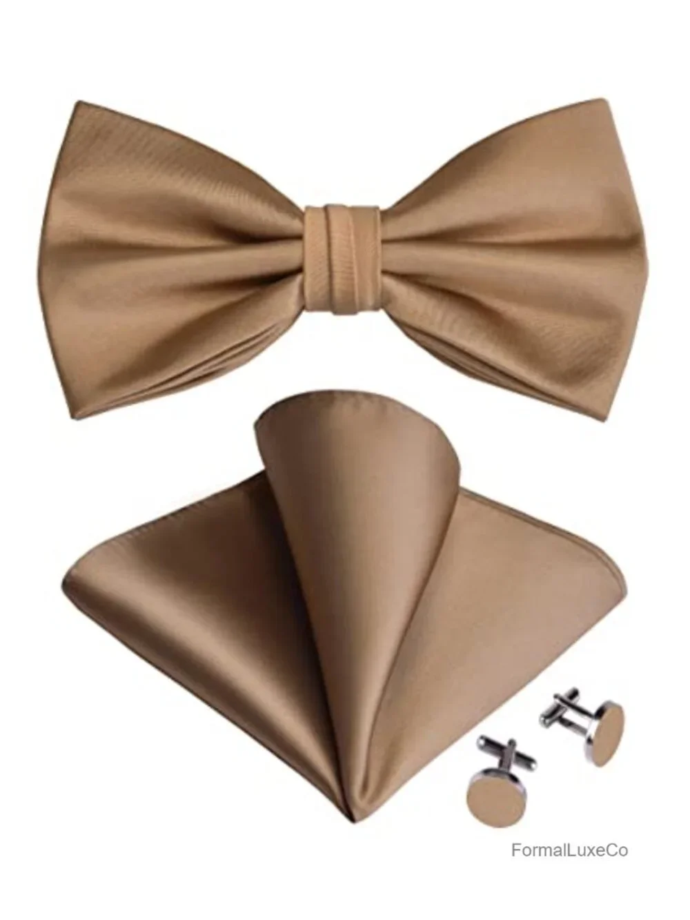 Silk Pre-Tied Bow Tie Set with Pocket Square & Cufflinks